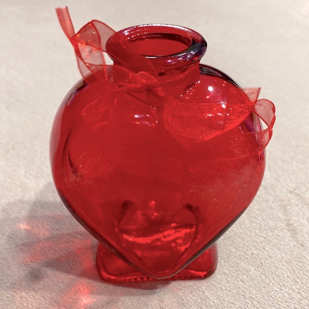 Heart Shaped Small Vase Size 5" with Red Ribbon !
